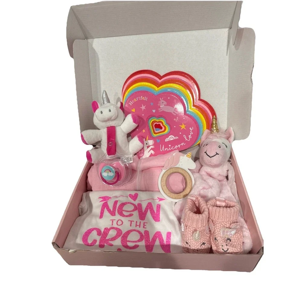 Girls Baby Shower Unicorn Gift Bundle Box, Welcome Mom & Newborn‎ Girl Present